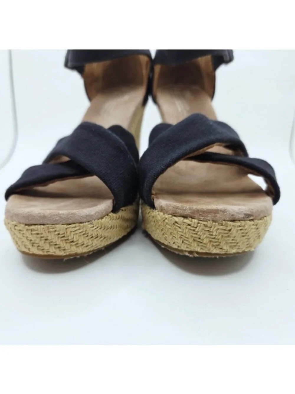 Toms Sienna Black Ankle Strap Espadrille Wedge Sandals Women's Size 9